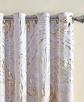 Intelligent Design Rebecca Grommet Top Printed Marble Metallic Total Blackout 1-Piece Curtain Panel, 50" x 63"