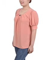 Ny Collection Women's Short Balloon Sleeve Top with Hardware