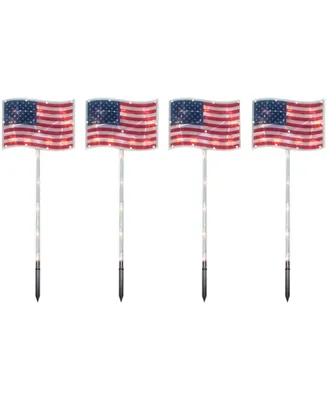 4Ct Patriotic American Flag 4th of July Pathway Marker Lawn Stakes Clear Lights