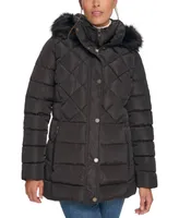 Tommy Hilfiger Women's Petite Bibbed Faux-Fur-Trim Hooded Puffer Coat, Created for Macy's