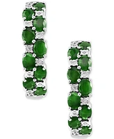 Effy Emerald & Diamond Small Earrings Sterling Silver (Also available Sapphire and Ruby)