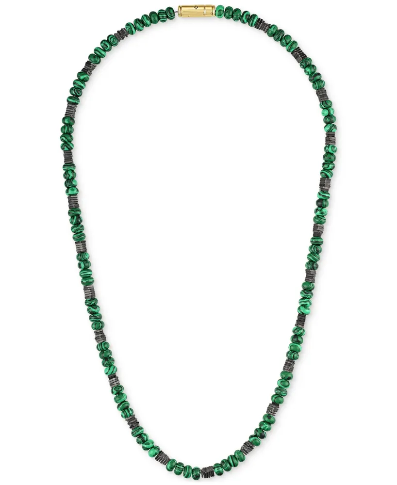 Bulova Men's Marine Star Malachite Beaded 22" Necklace in 14k Gold-Plated Sterling Silver