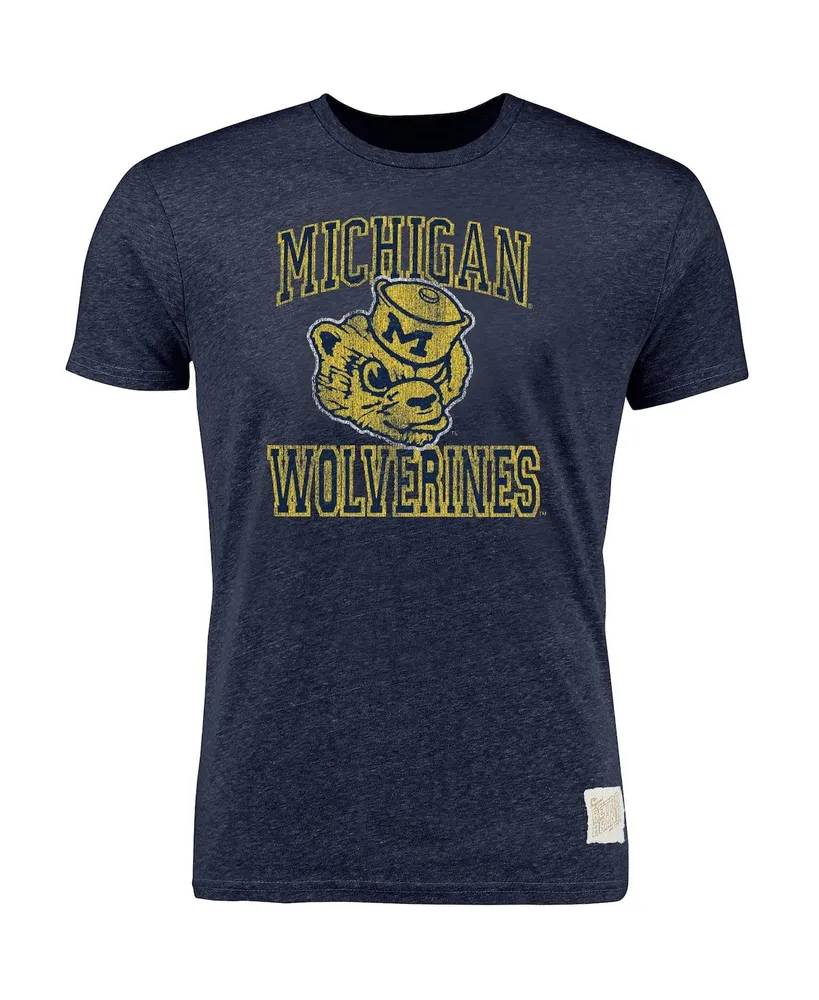 Men's Original Retro Brand Heather Navy Michigan Wolverines Vintage-Like Wolverbear Tri-Blend T-shirt