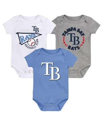Newborn and Infant Boys and Girls Light Blue and White and Heather Gray Tampa Bay Rays Biggest Little Fan 3-Pack Bodysuit Set