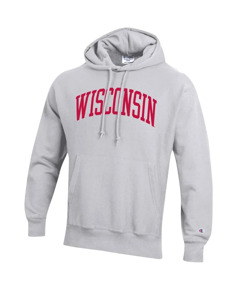 Men's Champion Heathered Gray Wisconsin Badgers Team Arch Reverse Weave Pullover Hoodie