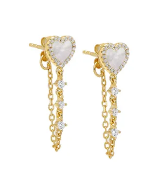 by Adina Eden 14k Gold-Plated Sterling Silver Pave & Mother-of-Pearl Heart Front-to-Back Earrings