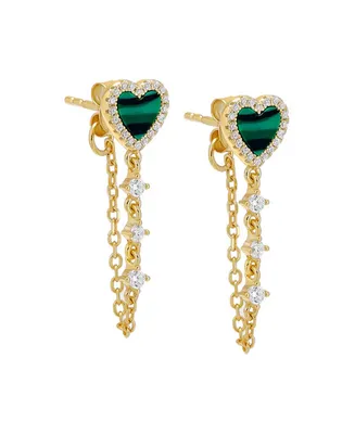 by Adina Eden 14k Gold-Plated Sterling Silver Pave & Mother-of-Pearl Heart Front-to-Back Earrings
