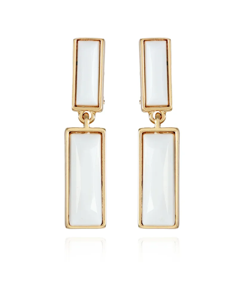 T Tahari Gold-Tone White Acrylic Dangle Drop Earrings