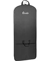 WallyBags 60" Premium Tri-Fold Travel Garment Bag with Pocket and Bride Embroidery - Black