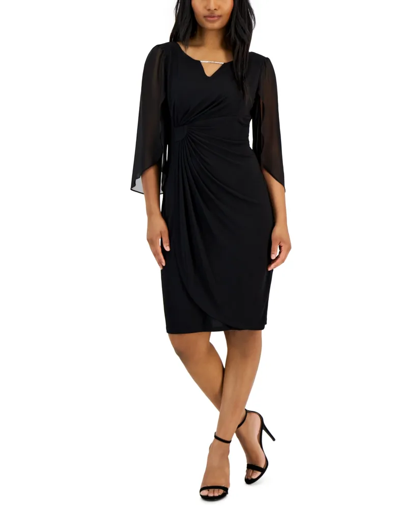 Connected Petite Chain-Detail Sheer-Sleeve Sheath Dress