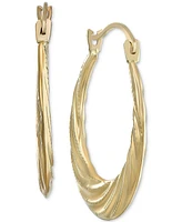 Swirl Texture Tapered Small Hoop Earrings in 10k Gold, 3/4"