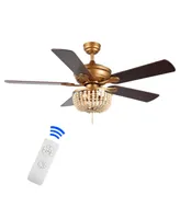 Erin 52" 3-Light Rustic Farmhouse Iron, Wood Bead Mobile-App, Remote-Controlled Led Ceiling Fan