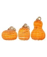 Glitzhome White Lines Glass Pumpkin Gourd, Set of 3
