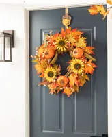 Glitzhome 14" H Fall Metal Glitter Acorn Leaf Pumpkin Wreath Hanger, Set of 3