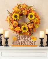 Glitzhome 24" D Fall Sunflower Pumpkin Leaf Wreath