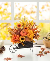 Glitzhome 14" L Fall Floral Cart Centerpiece