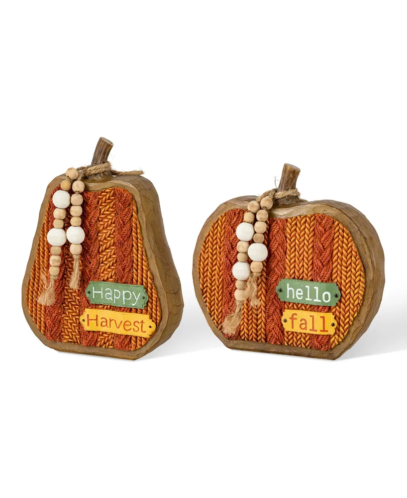 Glitzhome 8.5" H Fall Faux Knitted Resin Pumpkin, Set of 2