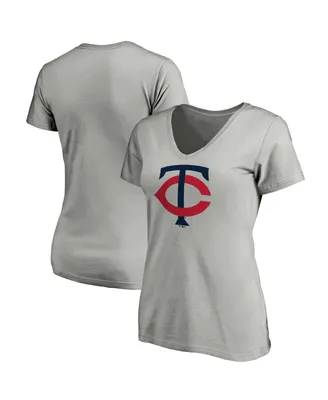 Women's Fanatics Heathered Gray Minnesota Twins Core Official Logo V-Neck T-shirt