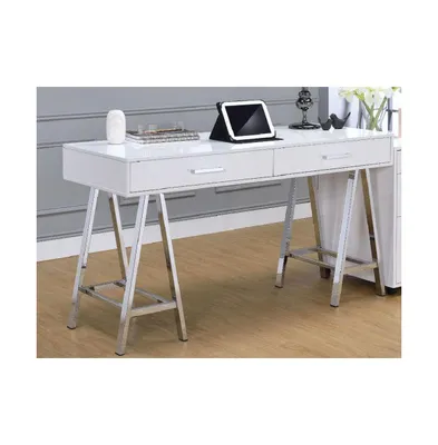 Simplie Fun Coleen Desk in White High Gloss & Chrome