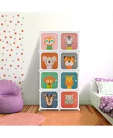 8-Cube Kids Wardrobe Baby Dresser Bedroom Armoire Clothes Hanging Closet with Doors