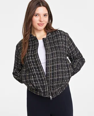 On 34th Women's Metallic Tweed Bomber Jacket, Created for Macy's