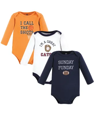 Hudson Baby Baby Boys Unisex Baby Cotton Long-Sleeve Bodysuits, Fall Winter Sports, 3-Pack