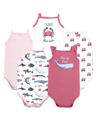 Hudson Baby Baby Girls Cotton Sleeveless Bodysuits Sea Creatures, 5-Pack