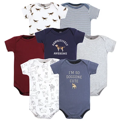 Hudson Baby Boys Cotton Bodysuits Dogs, 7-Pack