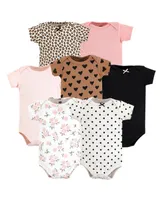 Hudson Baby Girls Cotton Bodysuits, Cinnamon Pink Prints, 7-Pack