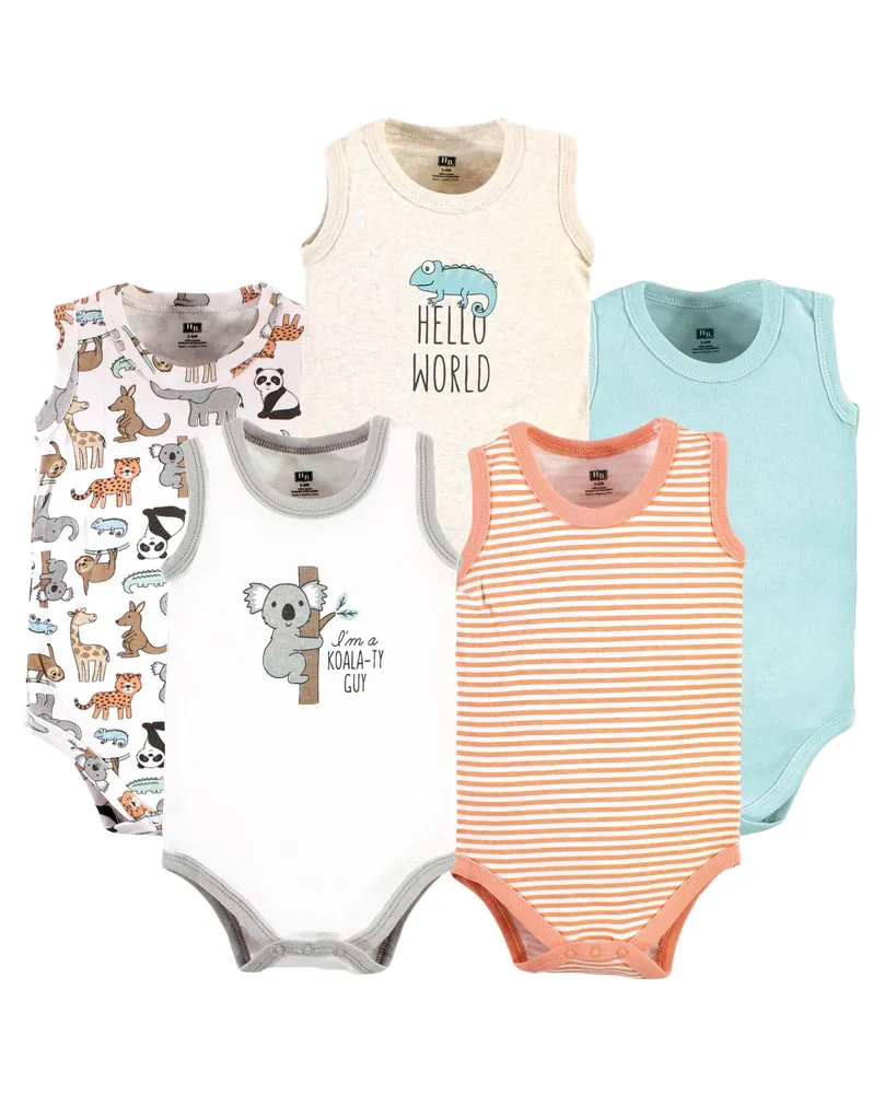 Hudson Baby Boys Cotton Sleeveless Bodysuits, Zoo Animals, 5-Pack