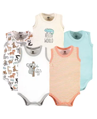 Hudson Baby Boys Cotton Sleeveless Bodysuits, Zoo Animals, 5-Pack
