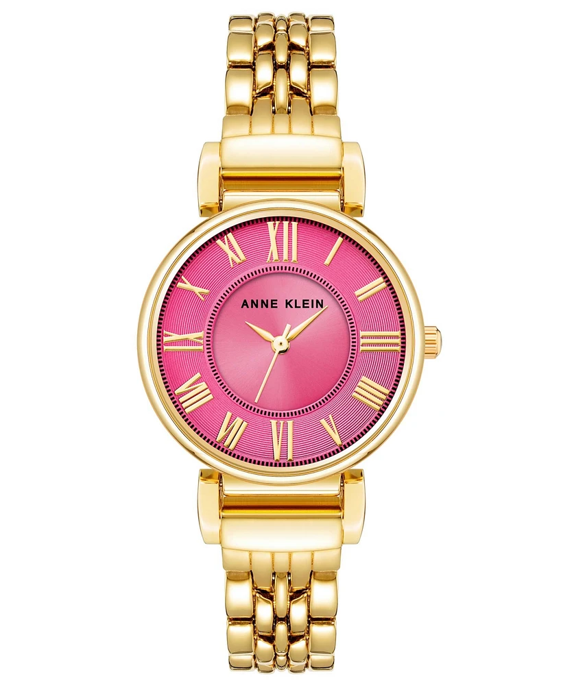 Anne Klein Women's Three Hand Quartz Round Gold-Tone Alloy Link Bracelet Watch, 30mm