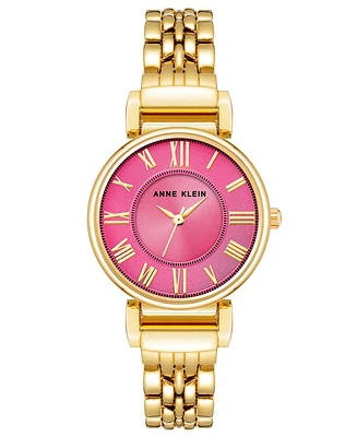 Anne Klein Women's Three Hand Quartz Round Gold-Tone Alloy Link Bracelet Watch, 30mm