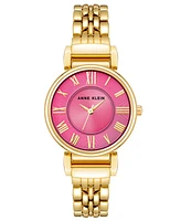 Anne Klein Women's Three Hand Quartz Round Gold-Tone Alloy Link Bracelet Watch, 30mm