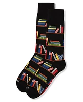 MeMoi Men's Bookshelf Bibliophile Rayon from Bamboo Novelty Crew Socks