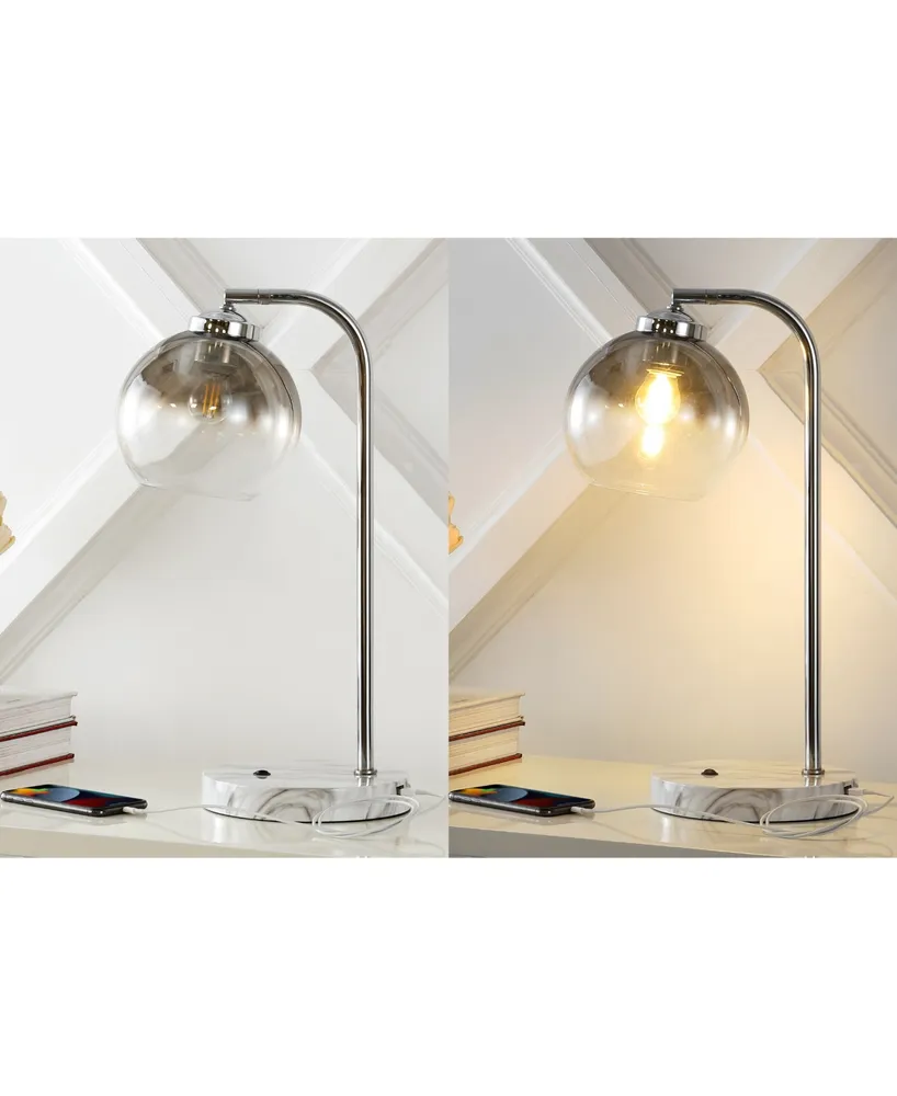 Ada 20" Industrial Contemporary Iron, Glass Led Task Lamp with Usb Charging Port