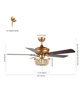 Erin 52" 3-Light Rustic Farmhouse Iron, Wood Bead Mobile-App, Remote-Controlled Led Ceiling Fan