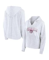 Women's Fanatics White Texas A&M Aggies Striped Notch Neck Pullover Hoodie