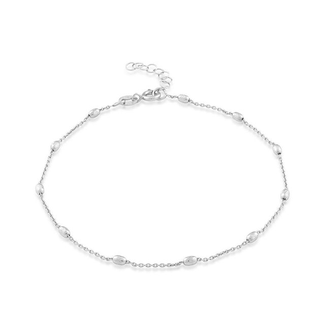 Sterling Silver Diamond Cut Small Oval Beads Anklet