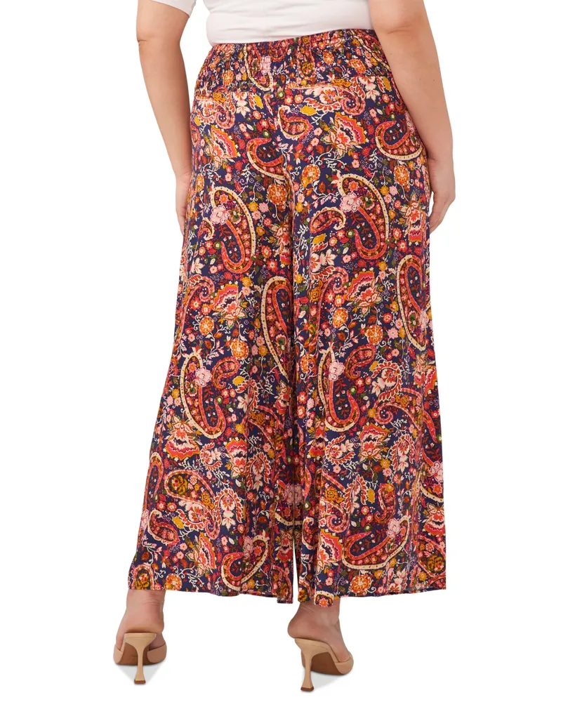 Vince Camuto Plus Size Printed Smocked-Waist Pants