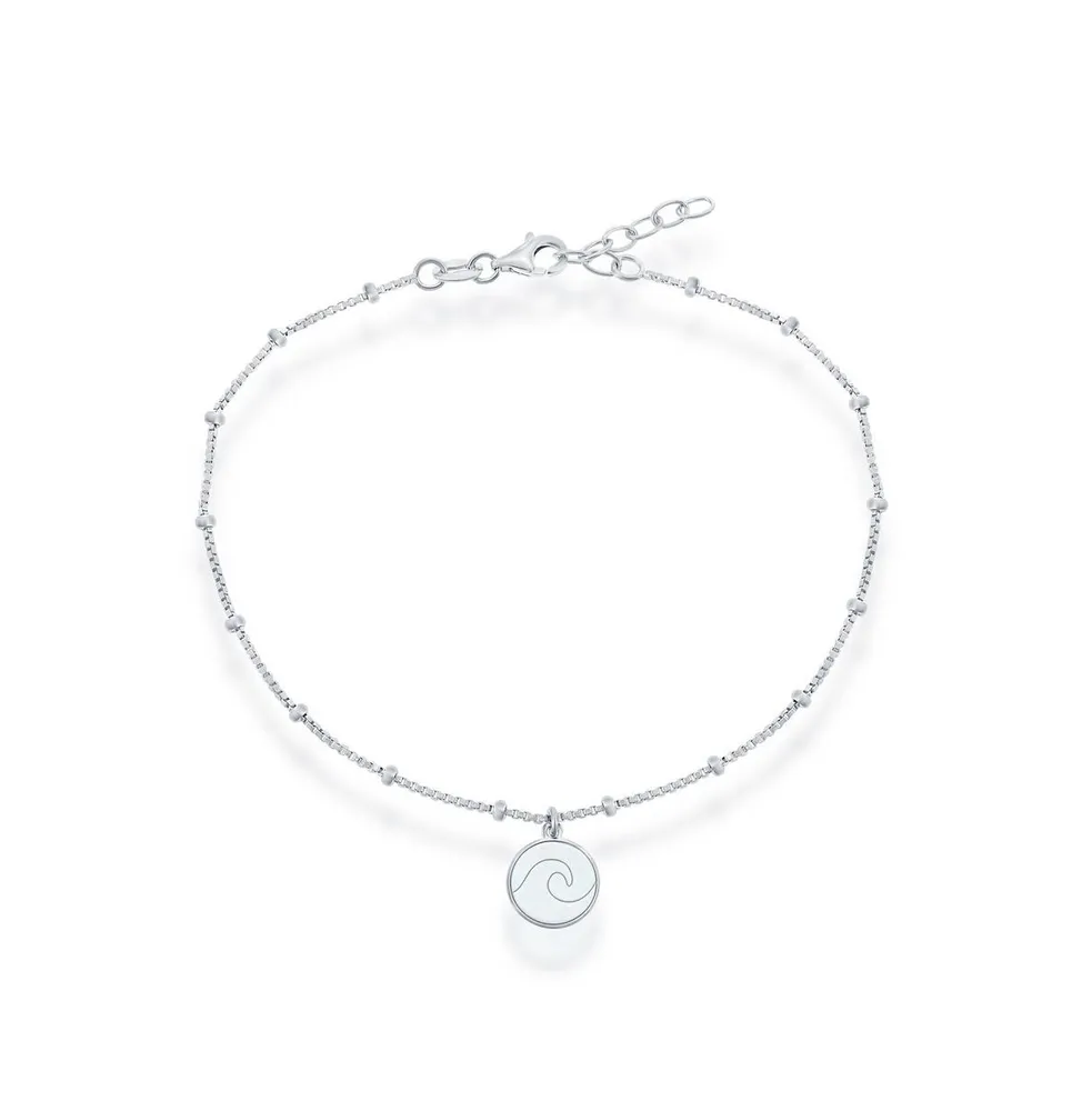 Sterling Silver Beaded Anklet with Wave Disc