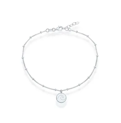 Sterling Silver Beaded Anklet with Wave Disc