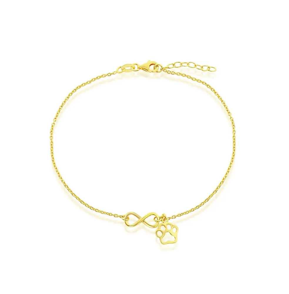 Simona Sterling Silver Infinity with Paw Print Charm Anklet