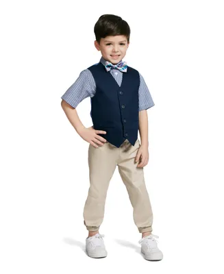 Nautica Little Boys Short Sleeve Twill Vest Set, 4 Piece