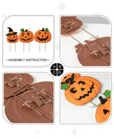 Glitzhome 39.75" H Halloween Lighted Metal Stacked Jack-o-Lantern Yard Stake, Set of 3