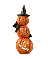 Glitzhome 14.25" H Halloween Lighted Stacked Resin Pumpkin Table Decor
