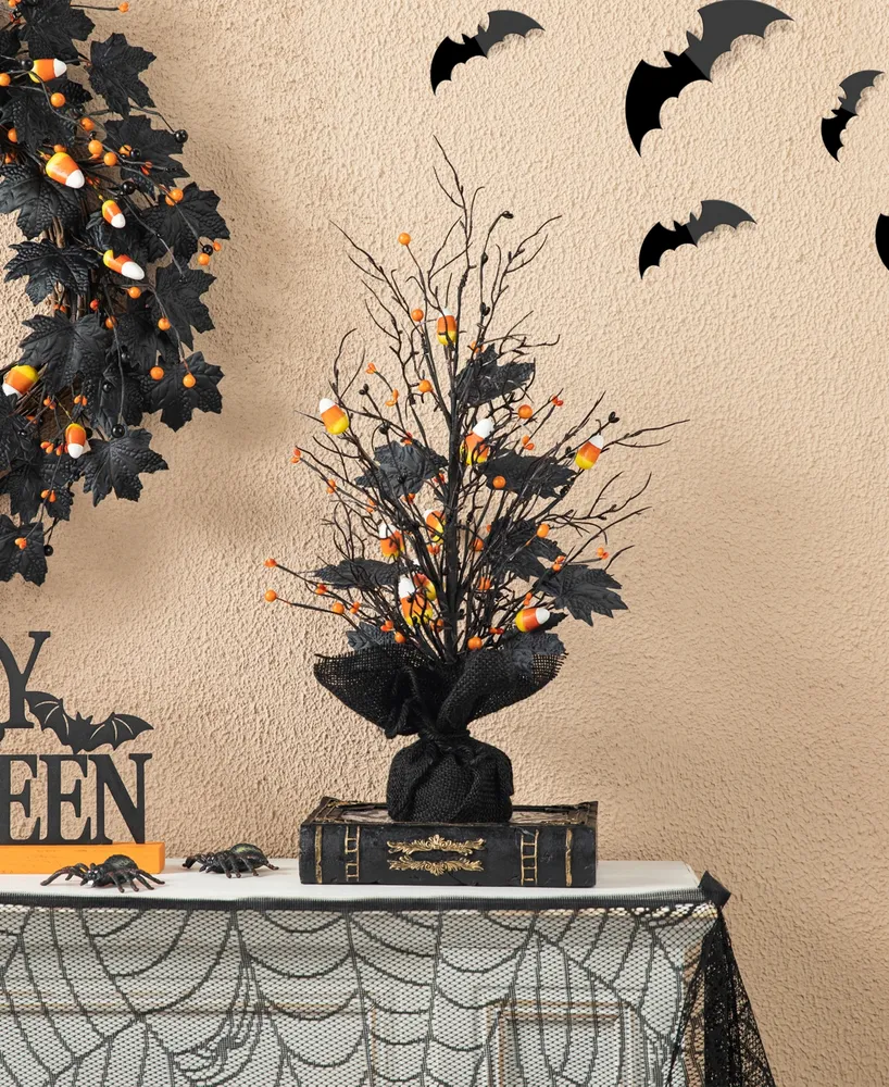 Glitzhome 21" H Lighted Halloween Candy Corn Berries Table Tree