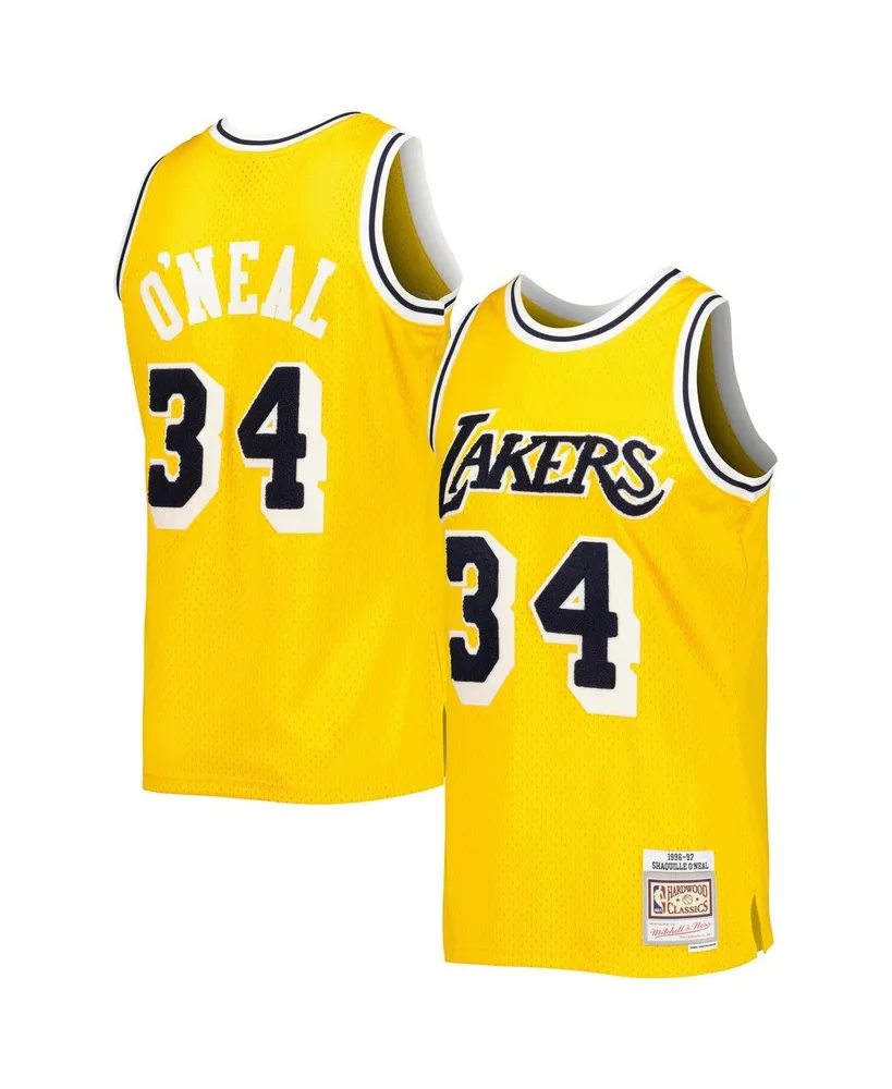 Men's Mitchell & Ness Shaquille O'Neal Gold Los Angeles Lakers 1996/97 Hardwood Classics Authentic Jersey