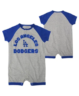 Infant Boys and Girls Heather Gray Los Angeles Dodgers Extra Base Hit Raglan Full-Snap Romper