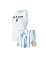 Women's Concepts Sport White New York Mets Reel Pinstripe Tank Top and Shorts Sleep Set
